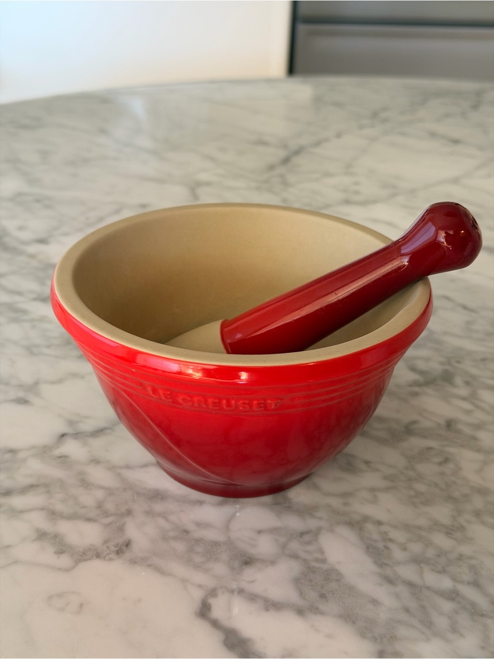Le Creuset Red Stoneware Mortar & Pestle Set